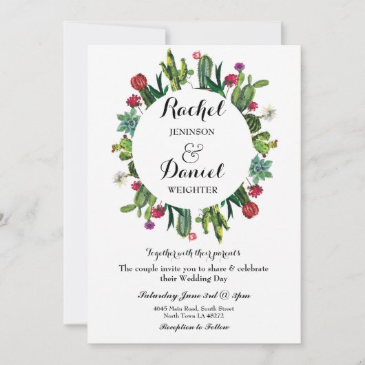 Invitation du Mariage Cactus Floral Fiesta Wreath  (Devant)