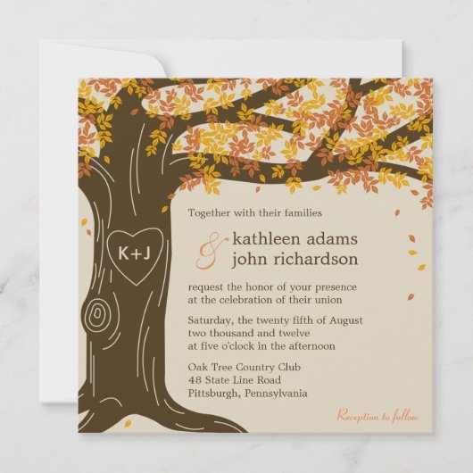 Invitation du Mariage de automne de chêne (Devant)