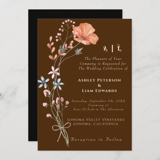 Invitation du Mariage de automne Fleur sauvage de  (Devant / Derrière)