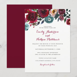 Invitation du Mariage de automne Floral Rouge Bour