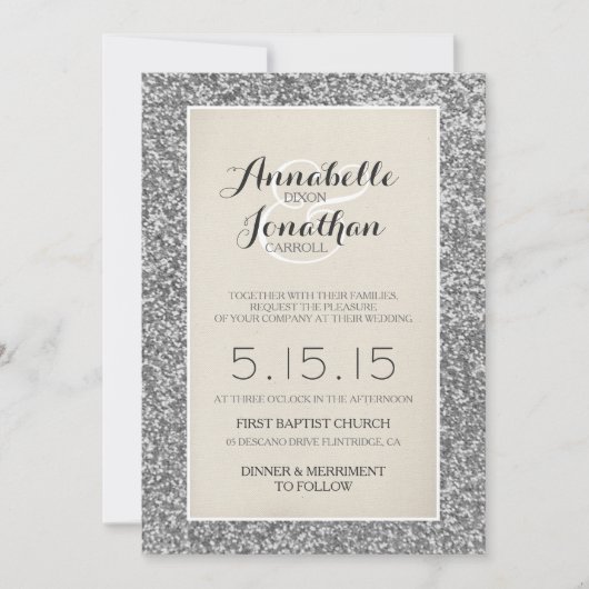 Invitation du Mariage de Parties scintillant argen (Devant)