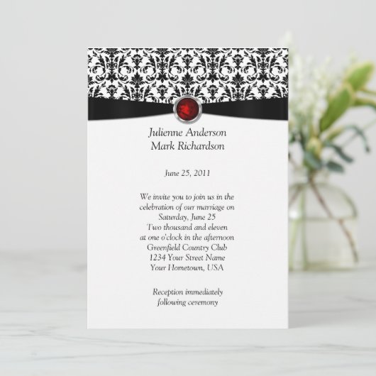 Invitation du Mariage de Ruby Gemstone noir blanc (Debout devant)
