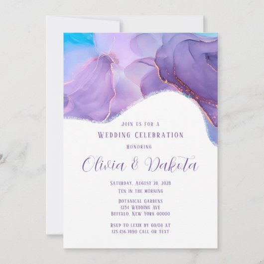 Invitation du Mariage d'encre d'alcool Turquoise e (Devant)