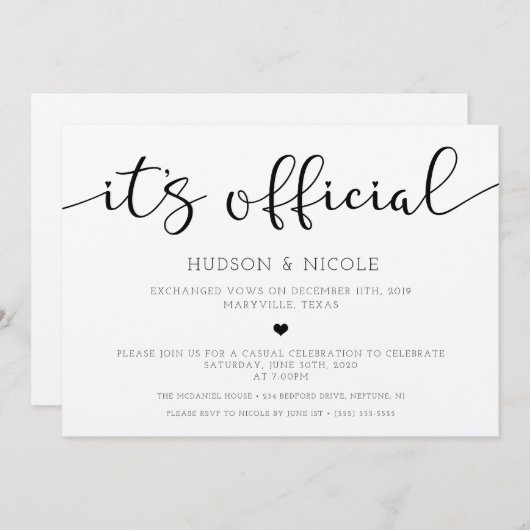 Invitation du mariage Faire-part et réception (Devant / Derrière)