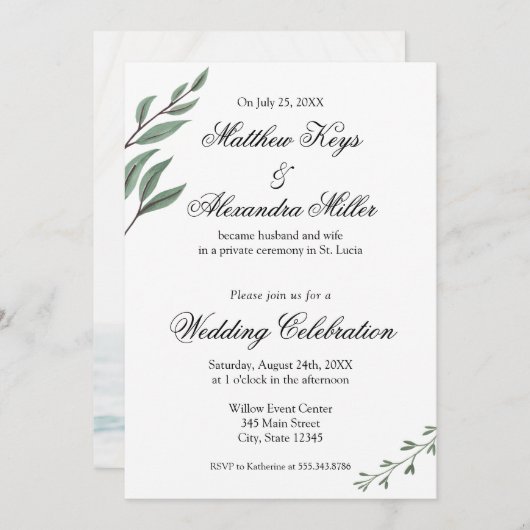 Invitation du mariage Faire-part et réception (Devant / Derrière)