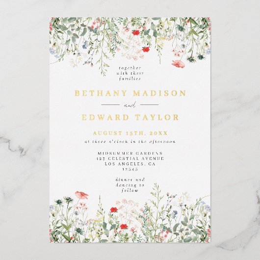 Invitation du Mariage fleur sauvage Foil (Recto)