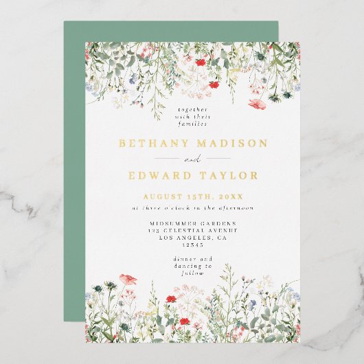 Invitation du Mariage fleur sauvage Foil (Recto/Verso)