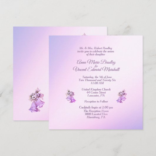 Invitation du Mariage Lavender Bells (Devant / Derrière)
