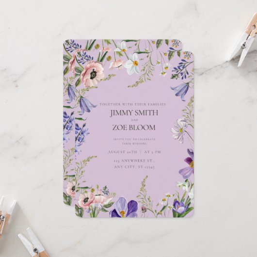Invitation du mariage lilac (Devant/Arrière en situation)