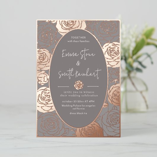 Invitation du Mariage Rose Gris Foil (Debout devant)