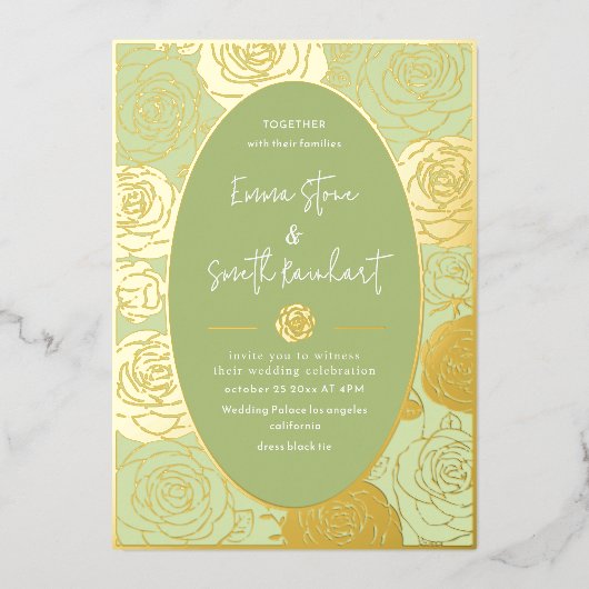 Invitation du Mariage Rose vert Foil (Recto)