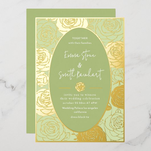 Invitation du Mariage Rose vert Foil (Recto/Verso)