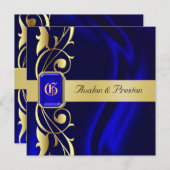 Invitation du Marquis Blue Silk Gold Scroll Sapphi (Devant / Derrière)