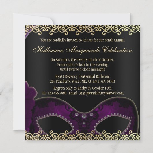 Invitation du Masquerade Party (Dos)