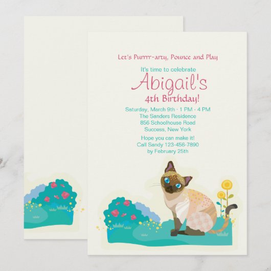 Invitation du Meow Party de chat (Devant / Derrière)