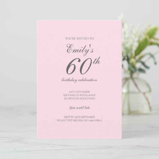 Invitation du minimaliste rose 60e anniversaire (Debout devant)