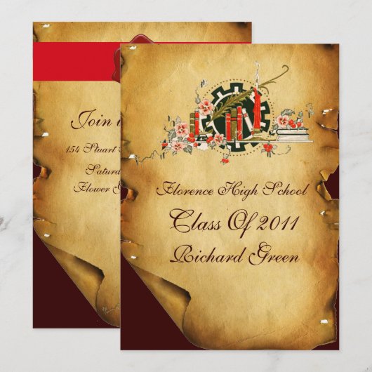 INVITATION DU MONOGRAMME DE SCEAU DE CIRE ROUGE (Devant / Derrière)