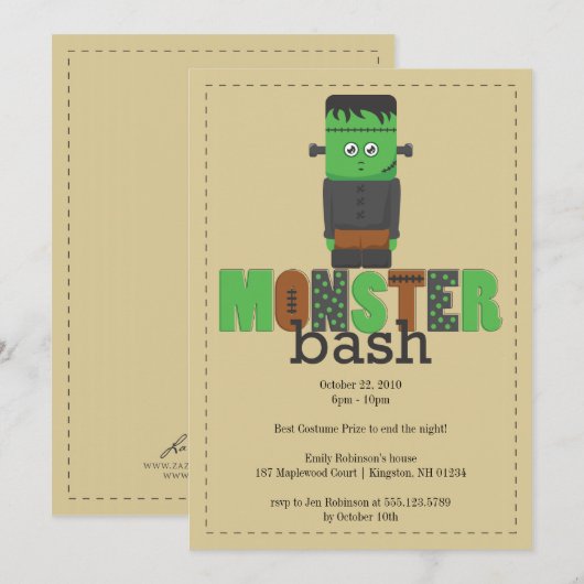Invitation du Monster Bash Halloween Party (Devant / Derrière)