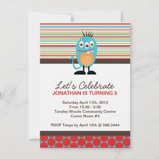 Invitation du Monster Birthday Party (Devant)