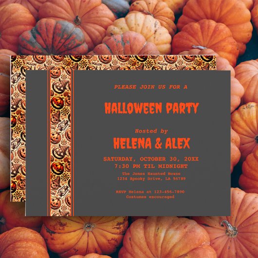 Invitation du motif citrouille orange gris Hallowe