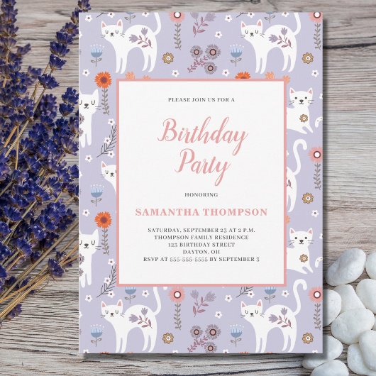 Invitation du Motif de chat d'anniversaire mignon