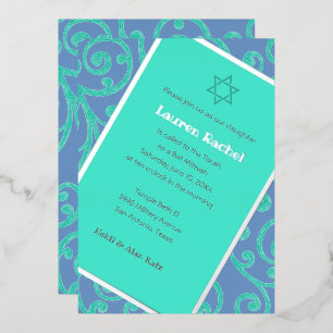 Invitation du Motif de défilement bat mitzvah Aqua