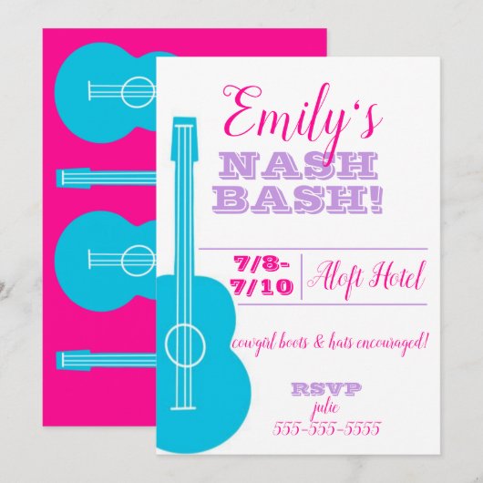 Invitation du Nashville/Austin Bachelorette Party (Devant / Derrière)