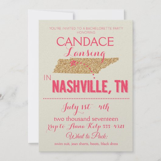 Invitation du Nashville Gold Bachelorette Party (Devant)