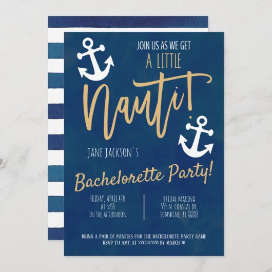 Invitation du Nautical Bachelorette Party (Devant / Derrière)