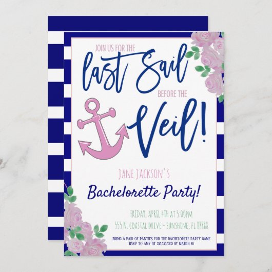Invitation du Nautical Bachelorette Party (Devant / Derrière)