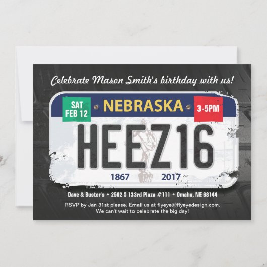 Invitation du Nebraska pour le 16e anniversaire du (Devant)