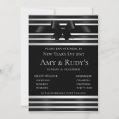 Invitation du Nouvel An à rayures blanches et nœud (Dos)