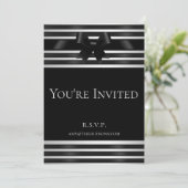 Invitation du Nouvel An à ruban noir et rayures bl (Debout devant)