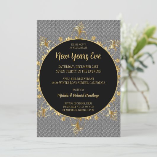 Invitation du Nouvel An Argent et Or (Debout devant)