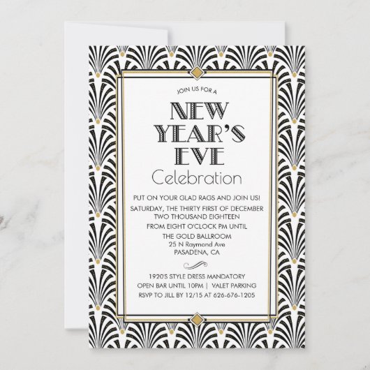 Invitation du Nouvel An Art Déco Gatsby (Devant)