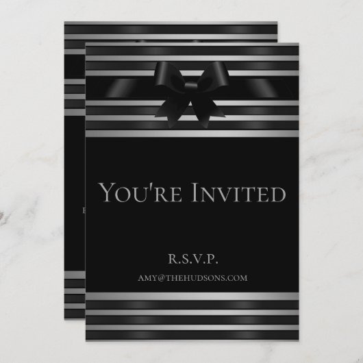 Invitation du Nouvel An aux rayures argentées et a (Devant / Derrière)