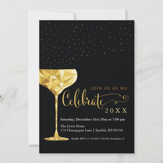 Invitation du Nouvel An Champagne (Devant)