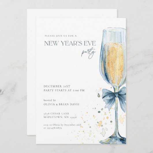 Invitation du Nouvel An Champagne (Devant / Derrière)