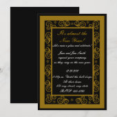 Invitation du Nouvel An Elegant Gold & Black Swirl (Devant / Derrière)