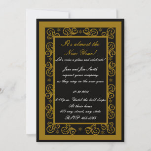 Invitation du Nouvel An Elegant Gold & Black Swirl