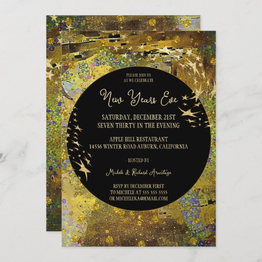 Invitation du Nouvel An Gold Leaf (Devant / Derrière)