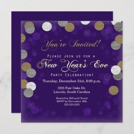 Invitation du Nouvel An pourpre (Devant / Derrière)