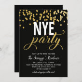 Invitation du NYE Party | Confetti noir et or (Devant / Derrière)