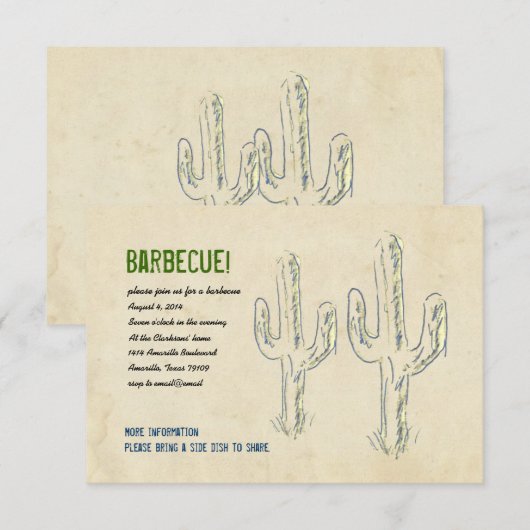 Invitation du Old West Cactus Party (Devant / Derrière)