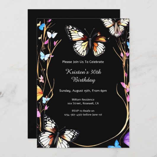 Invitation du papillon 30e anniversaire (Devant / Derrière)