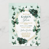 Invitation du papillon Emerald Quinceanera (Devant / Derrière)