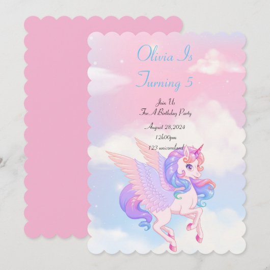 INVITATION DU PARTI ANNIVERSAIRE UNICORN (Devant / Derrière)