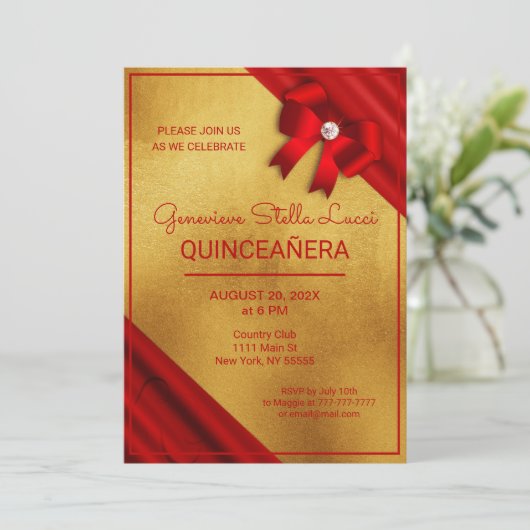 Invitation du Parti Chic Red et Gold Quinceañera (Debout devant)