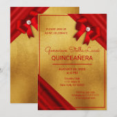 Invitation du Parti Chic Red et Gold Quinceañera (Devant / Derrière)