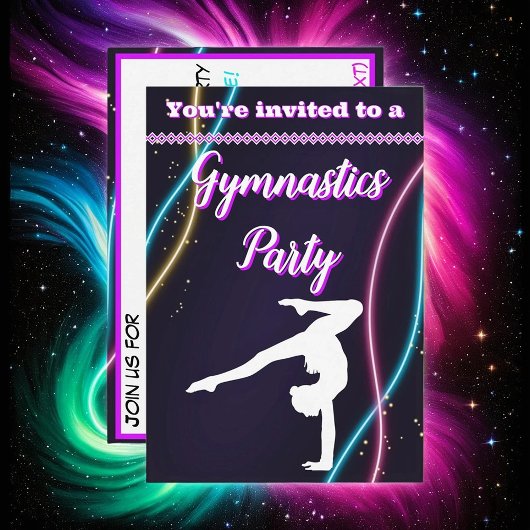 Invitation du parti de gymnastique de néon violet